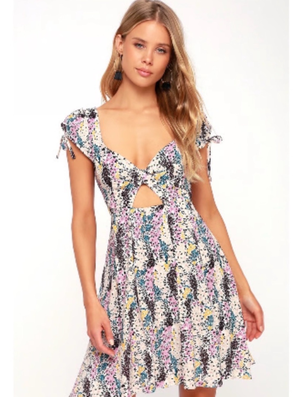 Free People Miss Right Tie-Front Mini Dress, Size L, Great Condition
